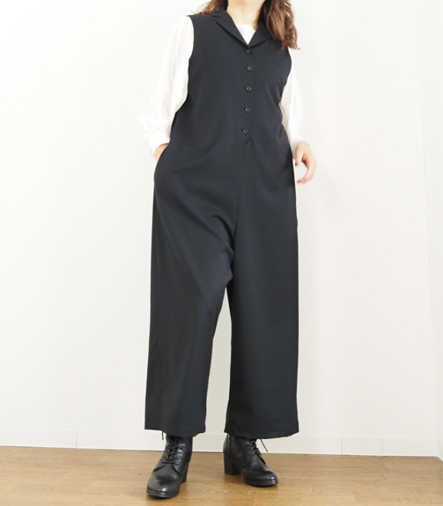 新品未使用 ミズイロインド テーラードサロペット ブラック 黒