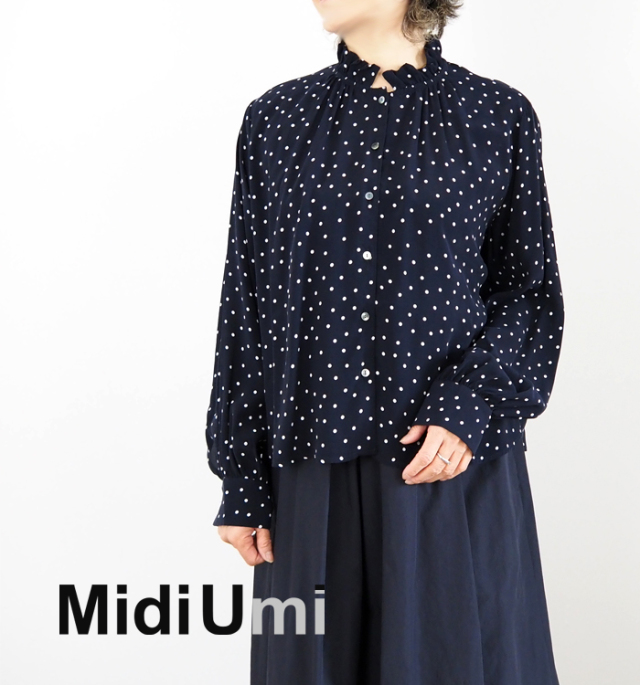 MidiUmi ミディウミ ドット柄フリルシャツ ipeker生地 レディース
