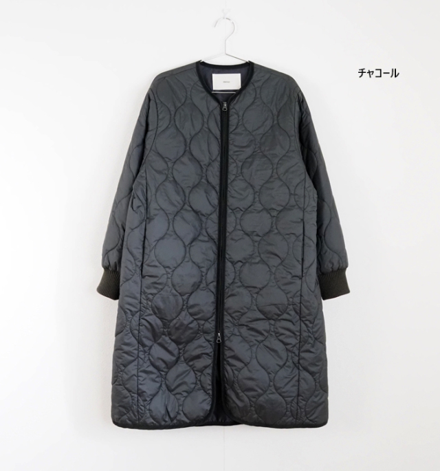MidiUmi ミディウミ キルティングロングコート ノーカラー レディース
