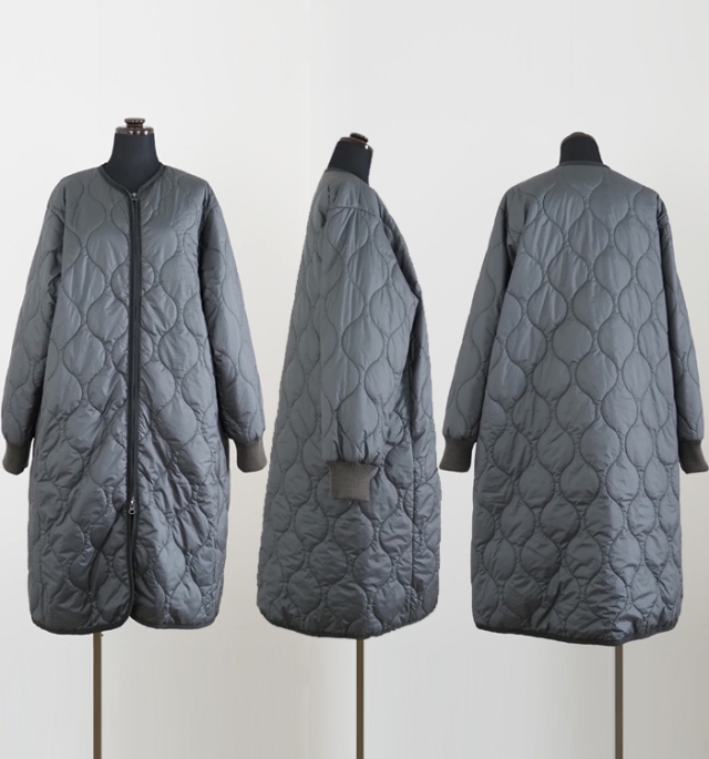 MidiUmi ミディウミ キルティングロングコート ノーカラー レディース