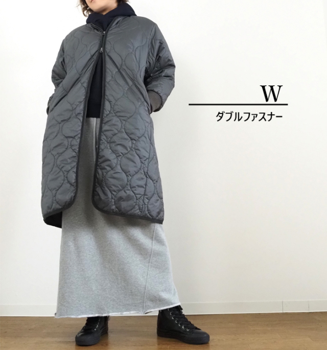 MidiUmi ミディウミ キルティングロングコート ノーカラー レディース