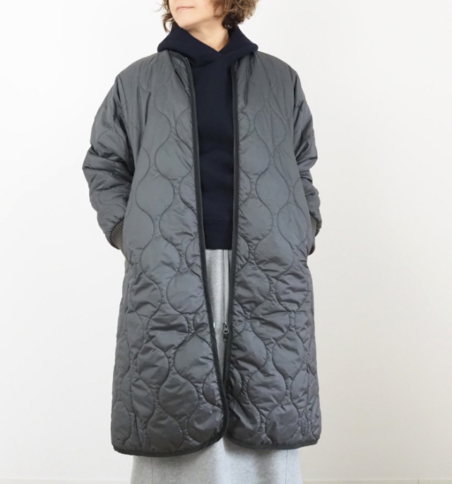 MidiUmi ミディウミ キルティングロングコート ノーカラー レディース