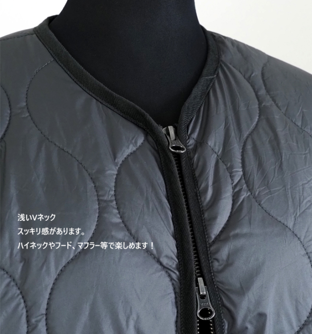 MidiUmi ミディウミ キルティングロングコート ノーカラー レディース