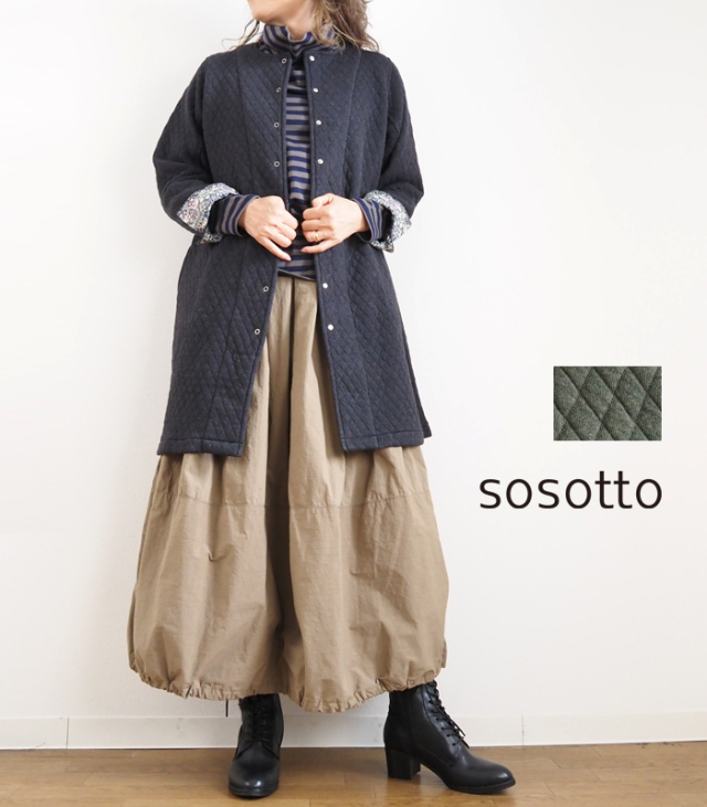 sosotto ソソット ノーカラーハーフコート リバティ使いコットン