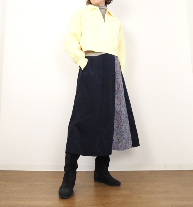 sosotto ソソット リバティプリント 細コールxリバティフェイクラップスカート 