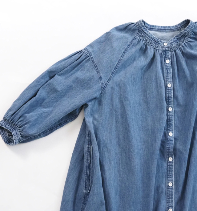 cafune カフネ ロングワンピース ダンガリーギャザーネック 7分袖 レディース