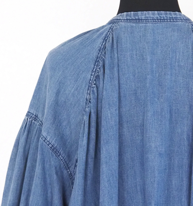 cafune カフネ ロングワンピース ダンガリーギャザーネック 7分袖 レディース