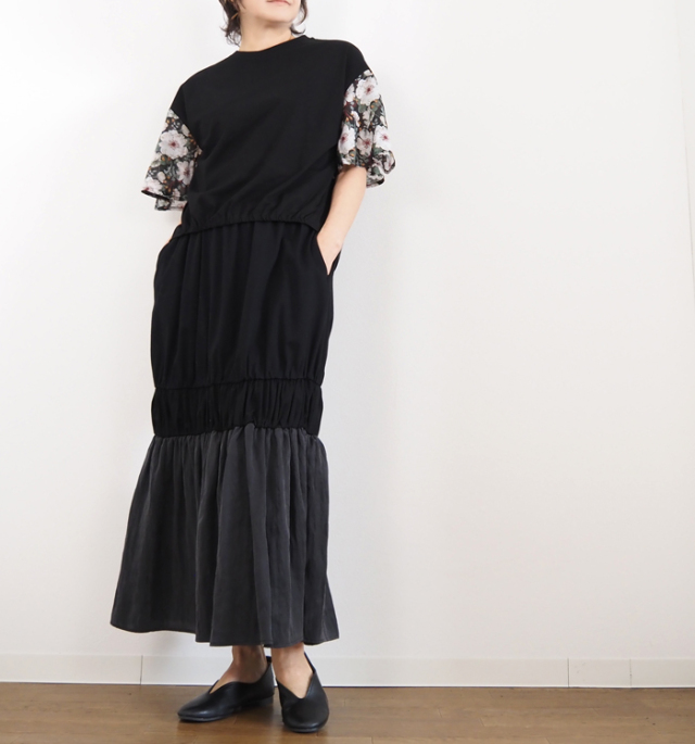 sosotto ソソット Tシャツ LIBERTYシルフローンギャザー袖 プレーティング天竺 レディース