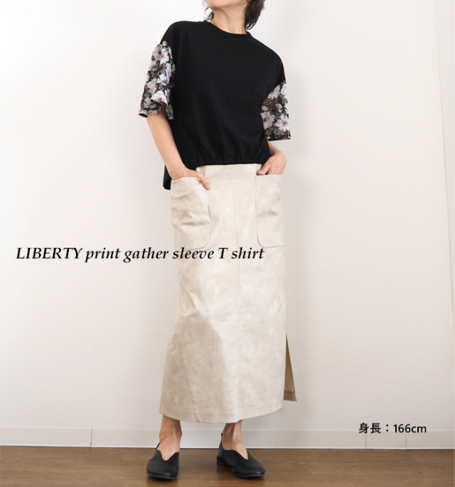 sosotto ソソット Tシャツ LIBERTYシルフローンギャザー袖 プレーティング天竺 42511242 sosotto ソソット プレーティング天竺xLIBERTYシルフローン