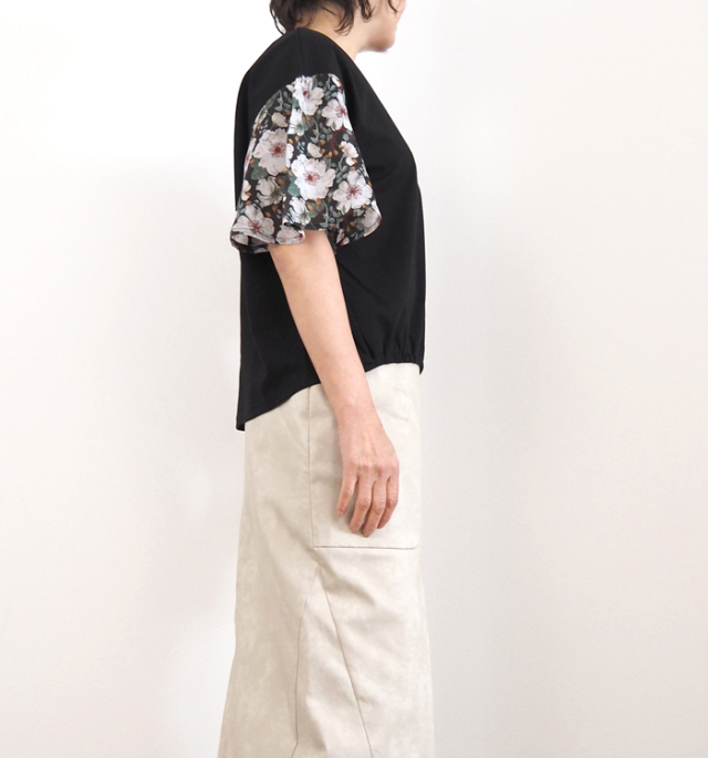 sosotto ソソット Tシャツ LIBERTYシルフローンギャザー袖 プレーティング天竺 レディース