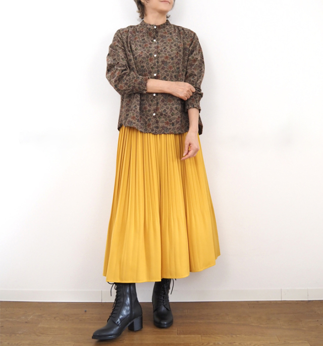 sosotto ソソット ブラウス LIBERTYコーデュロイ バンドカラー 袖シャーリング