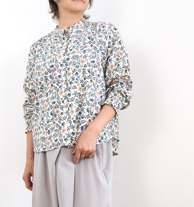 sosotto ソソット ブラウス LIBERTYコーデュロイ バンドカラー 袖シャーリング