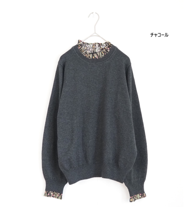 sosotto ソソット LIBERTYタナローンフリル使い コットンカシミアニットプルオーバー