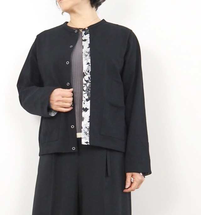 sosotto ソソット リバティプリント部分使い 21/2天竺クルーネックカーディガン