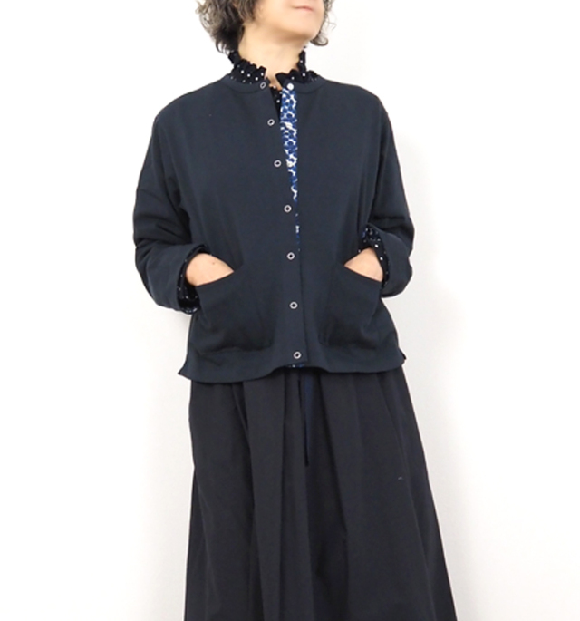 sosotto ソソット リバティプリント部分使い 21/2天竺クルーネックカーディガン