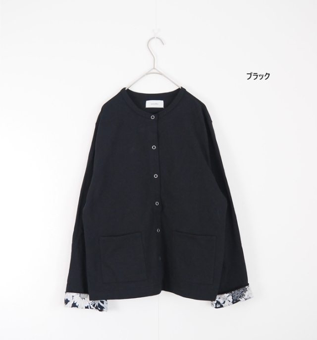 sosotto ソソット リバティプリント部分使い 21/2天竺クルーネックカーディガン