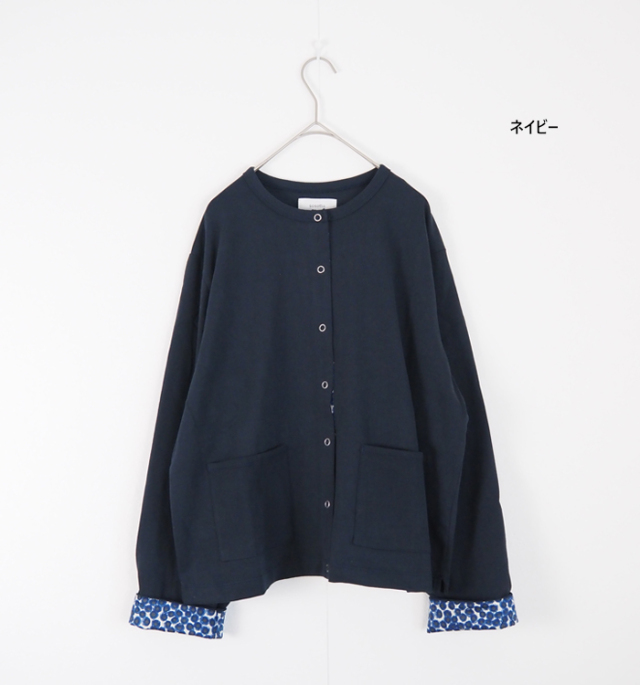 sosotto ソソット リバティプリント部分使い 21/2天竺クルーネックカーディガン