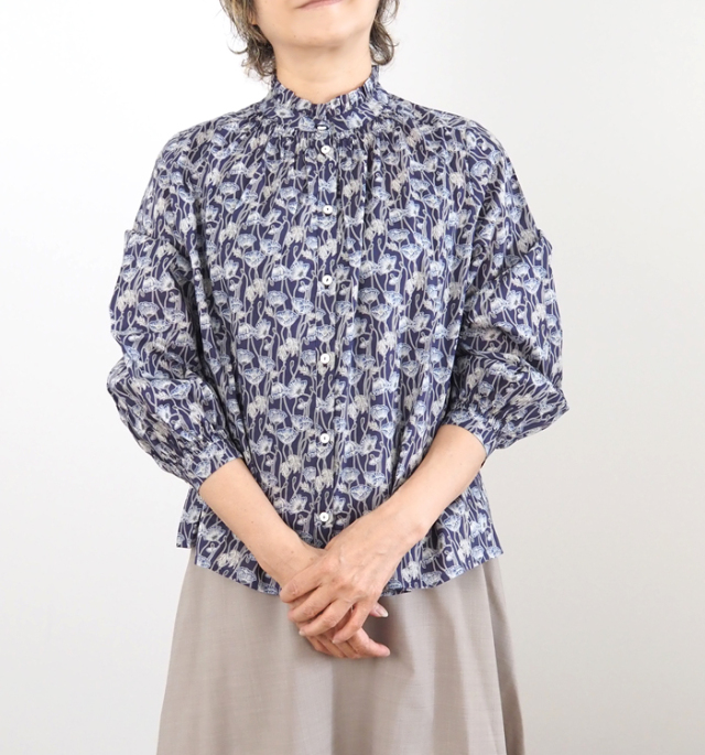 sosotto ソソット ブラウス LIBERTYタナローン フリルカラーシャーリング レディース
