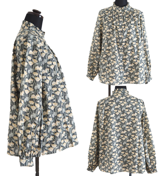 sosotto ソソット ブラウス LIBERTYタナローン フリルカラーシャーリング レディース