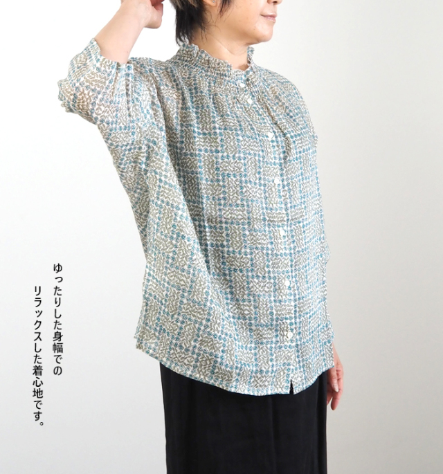 sosotto ソソット LIBERTYシルフローン 2wayギャザーブラウス 6分袖