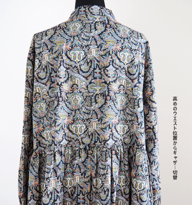 sosotto ソソット LIBERTYタナローン 長袖スタンドカラーギャザーワンピース