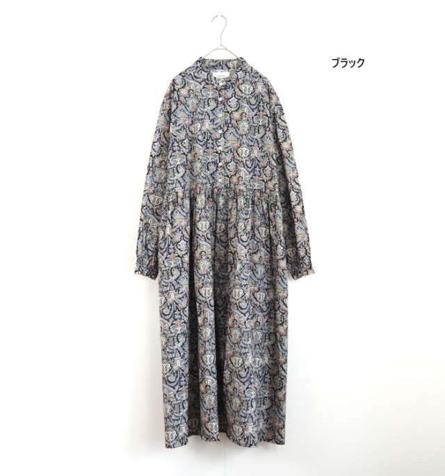 sosotto ソソット LIBERTYタナローン 長袖スタンドカラーギャザーワンピース