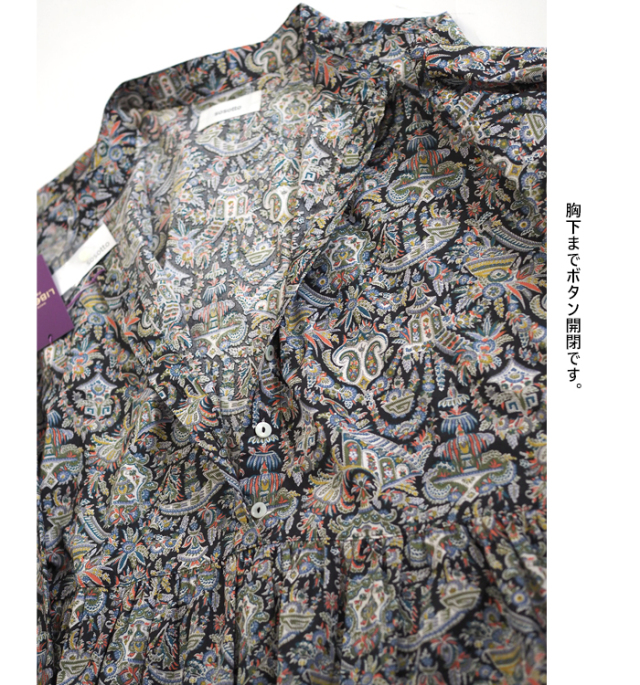 sosotto ソソット LIBERTYタナローン 長袖スタンドカラーギャザーワンピース