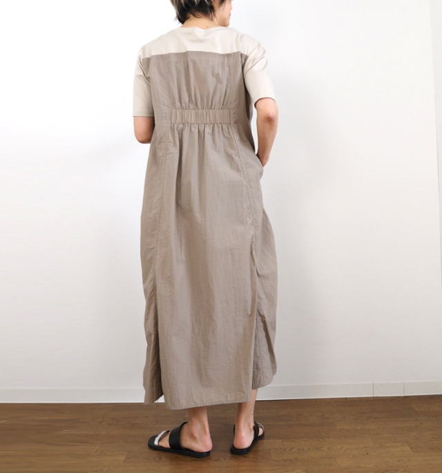 CYNICAL シニカル 異素材配色ワンピース コットンスムース×ナイロンタフタ 半袖 ロングワンピース