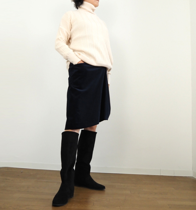NARU ナルファクトリー 綿コーマ ワイドリブハイネックニットプルオーバー