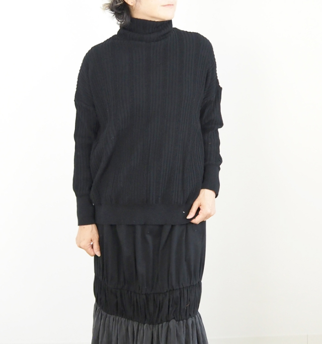 NARU ナルファクトリー 綿コーマ ワイドリブハイネックニットプルオーバー