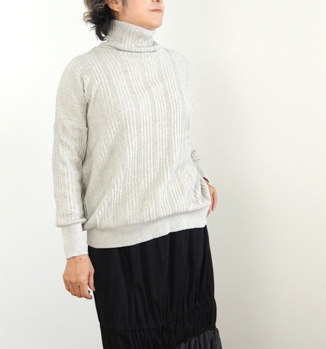 NARU ナルファクトリー 綿コーマ ワイドリブハイネックニットプルオーバー