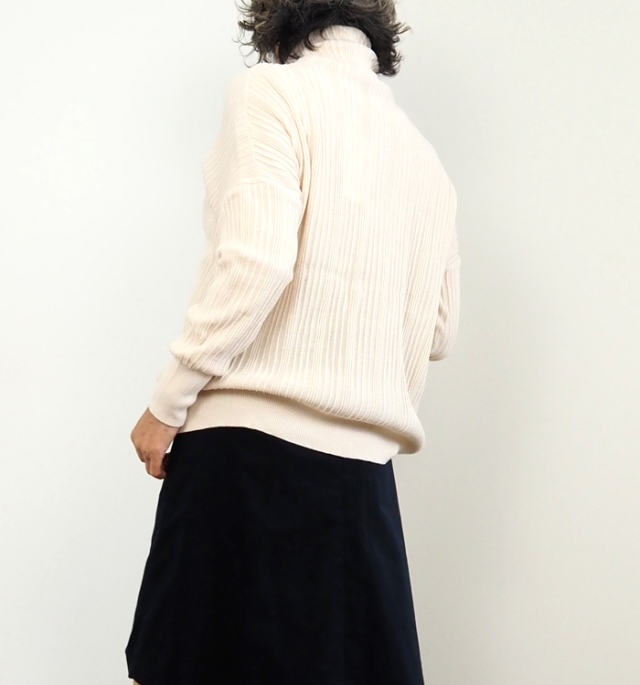 NARU ナルファクトリー 綿コーマ ワイドリブハイネックニットプルオーバー