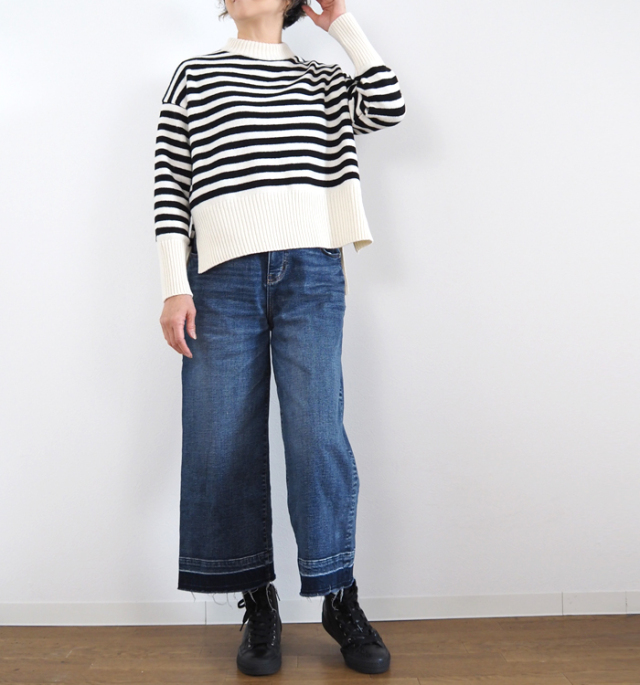 NARU ナルファクトリー エアヤーンコットンボーダー コモドニット レディース ウォッシャブル