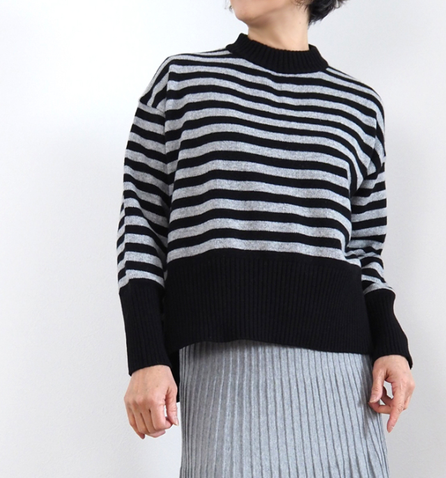 NARU ナルファクトリー エアヤーンコットンボーダー コモドニット レディース ウォッシャブル