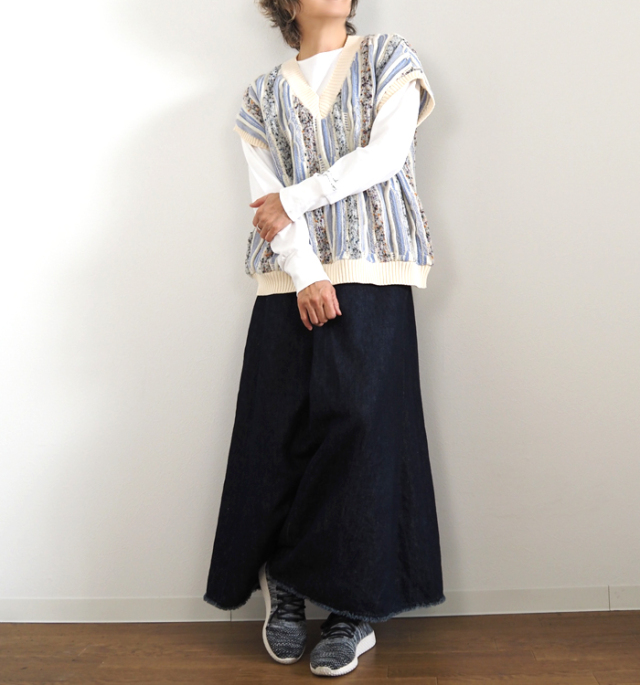 NARU factory ナルファクトリー ベスト マーブルウェーブVネックニット 657601