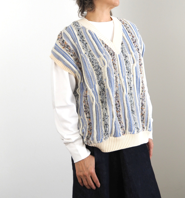 NARU factory ナルファクトリー ベスト マーブルウェーブVネックニット 657601