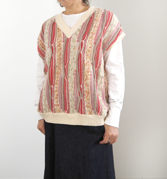 NARU factory ナルファクトリー ベスト マーブルウェーブVネックニット 657601