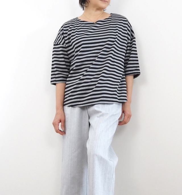 NARU factory ナルファクトリー ボーダーTシャツ ラウンドネック レディース