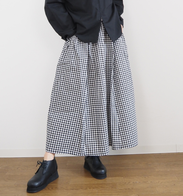 NARU ナルファクトリー 綿ブロード ギャザースカート チェック柄 ストライプ柄