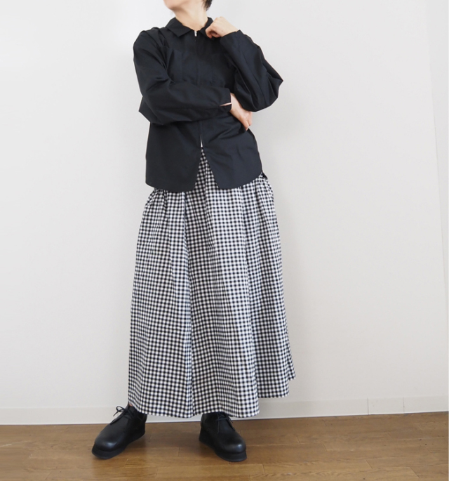 NARU ナルファクトリー 綿ブロード ギャザースカート チェック柄 ストライプ柄
