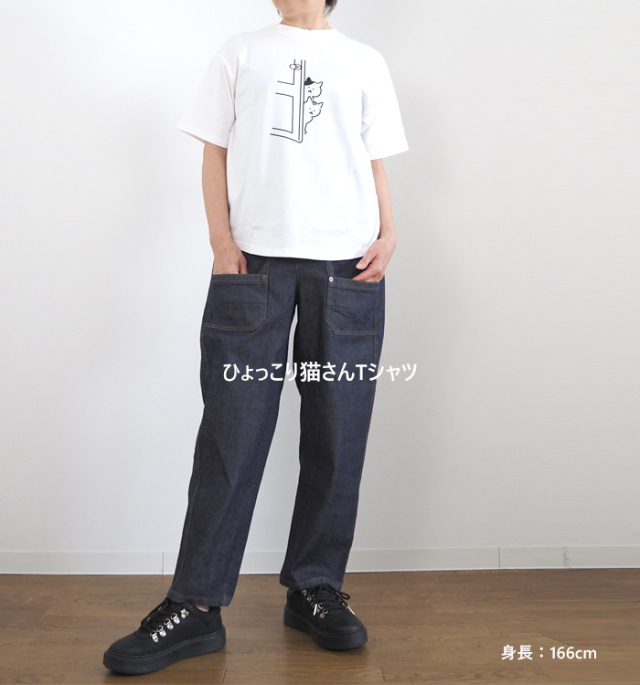 NARU ナルファクトリー 猫プリント 半袖Tシャツ 綿100% 天竺