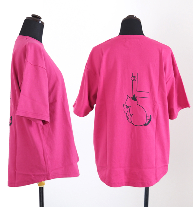 NARU ナルファクトリー 猫プリント 半袖Tシャツ 綿100% 天竺