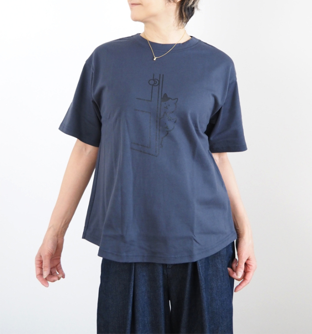 NARU ナルファクトリー 猫プリント 半袖Tシャツ 綿100% 天竺