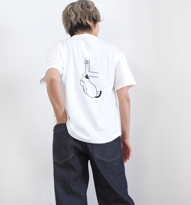 NARU ナルファクトリー 猫プリント 半袖Tシャツ 綿100% 天竺