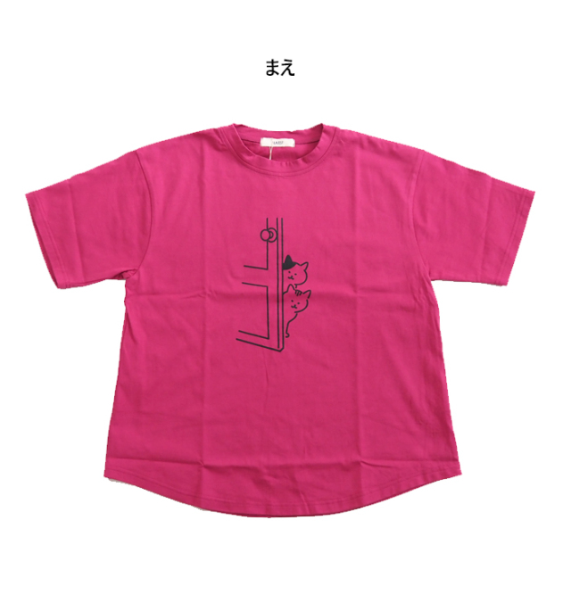 NARU ナルファクトリー 猫プリント 半袖Tシャツ 綿100% 天竺