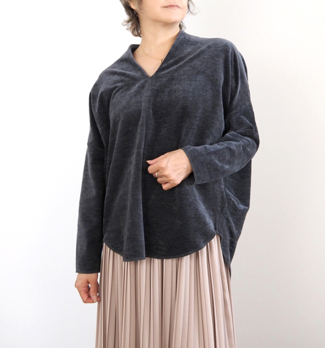 Squady スカディ Vネック プルオーバー モールベロア レディース