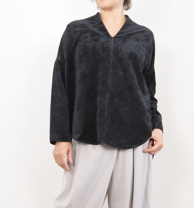 Squady スカディ Vネック プルオーバー モールベロア レディース