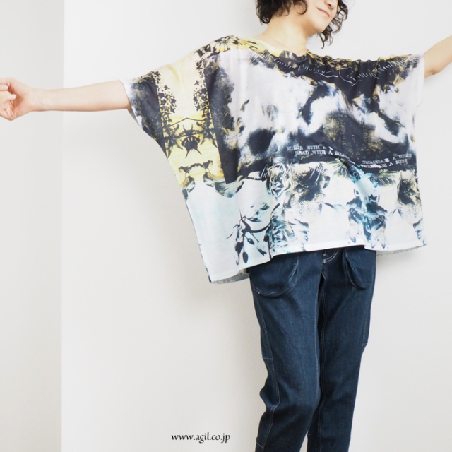 CILANDSIA チランドシア 総柄プリント ビッグTシャツ 半袖 0033 レディース メンズ