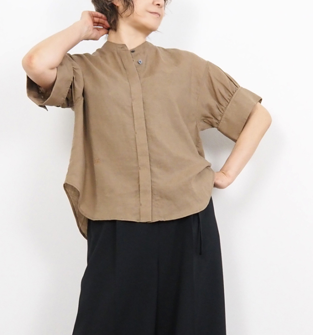 Boutique Ordinary ブティックオーディナリー バンドカラー半袖ブラウス