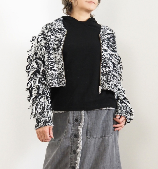 Boutique Ordinary ブティークオーディナリー フリンジスリーブミックスニットカーディガン